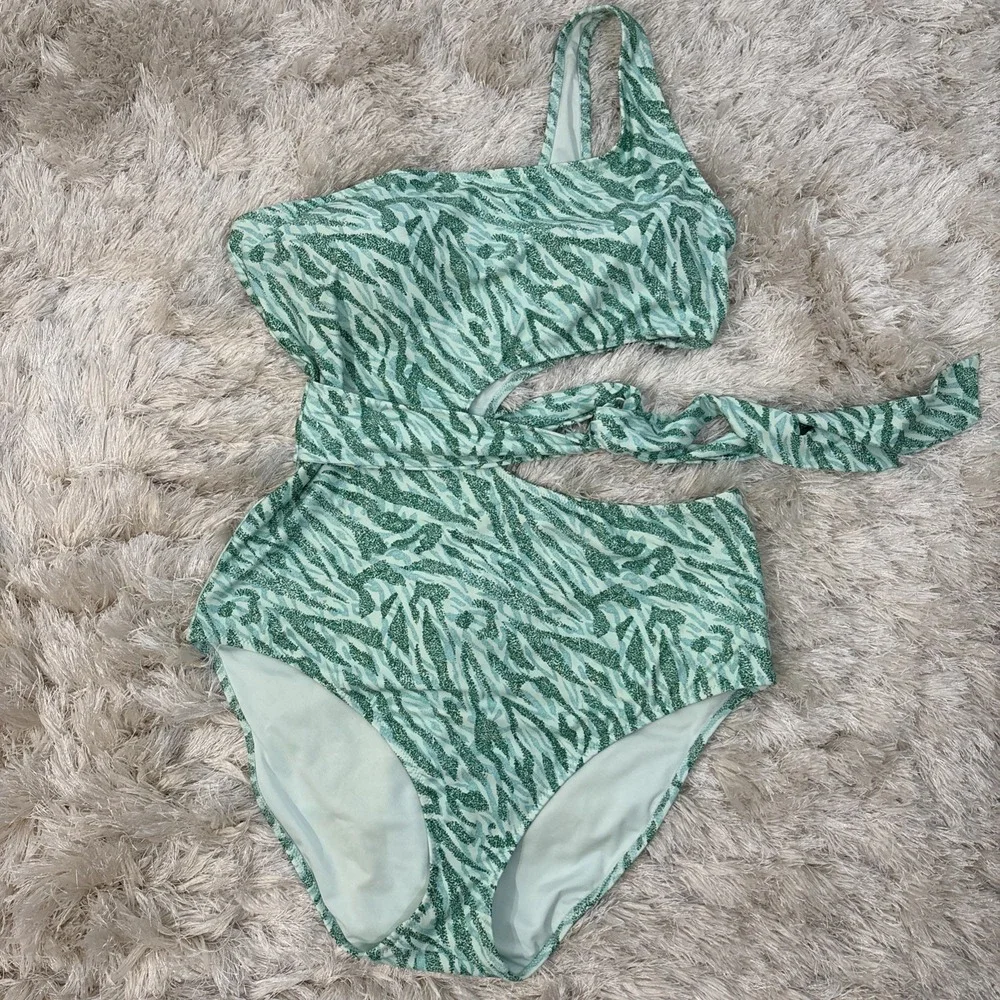Aerie One Shoulder Asymmetrical Cut Out Tie Full Coverage One Piece Swimsuit XL